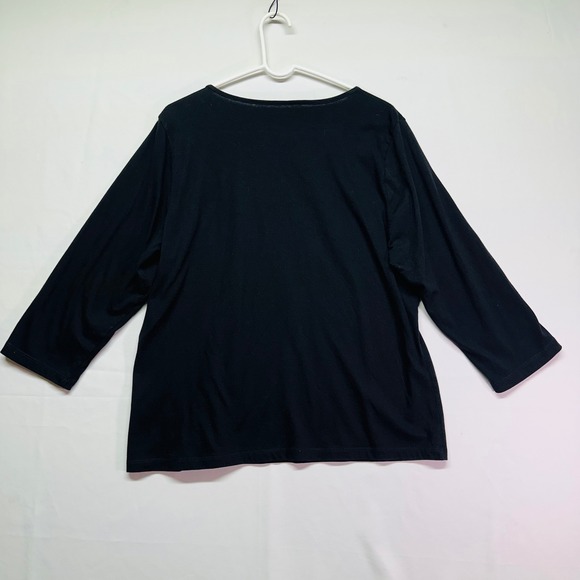 St. John's Bay Black 3/4 Sleeves Scoop Neck Lace Applique Cotton Top Womens XL - Picture 5 of 7